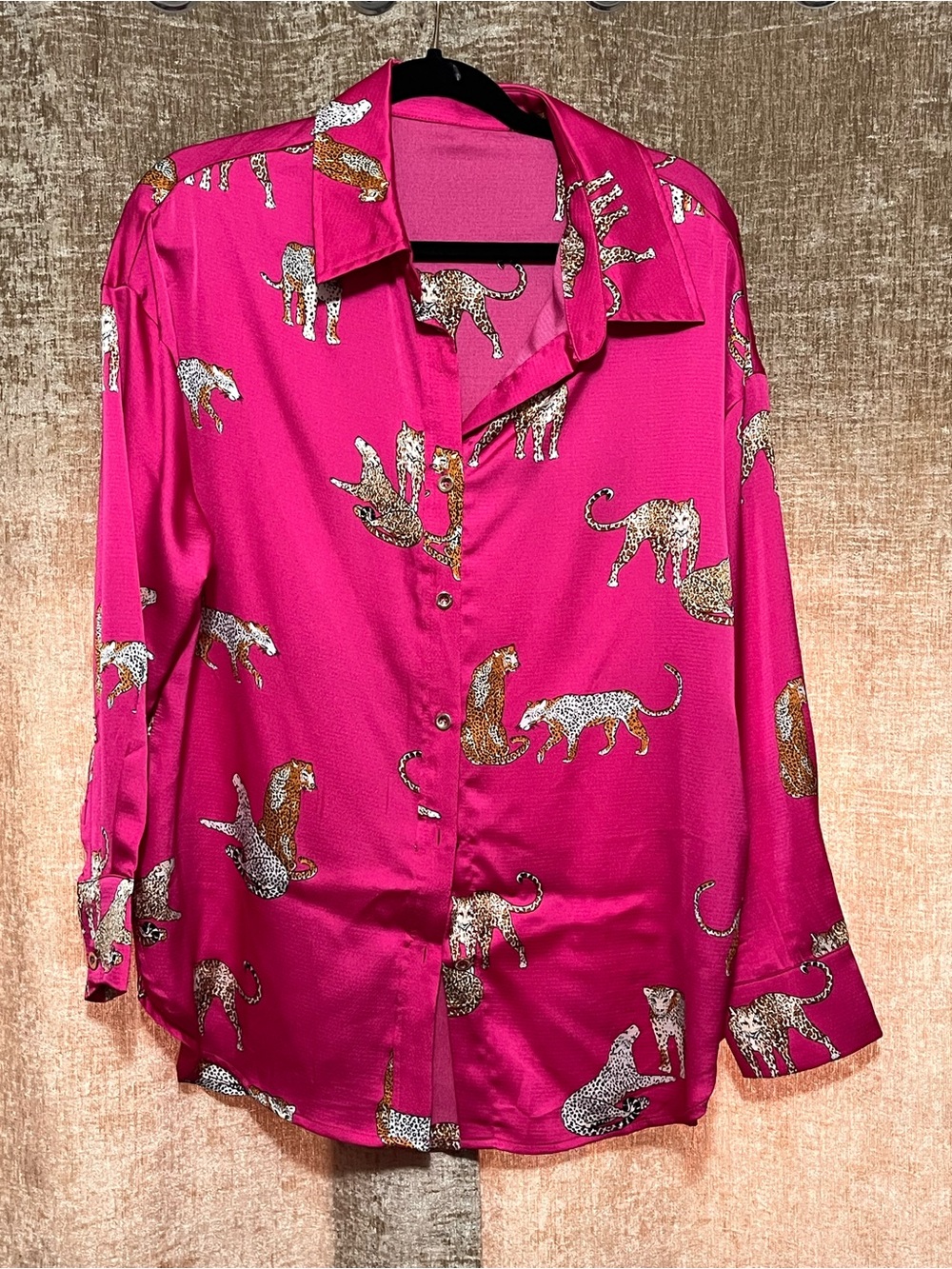 Fuchsia Leopard Print Button-Up Blouse